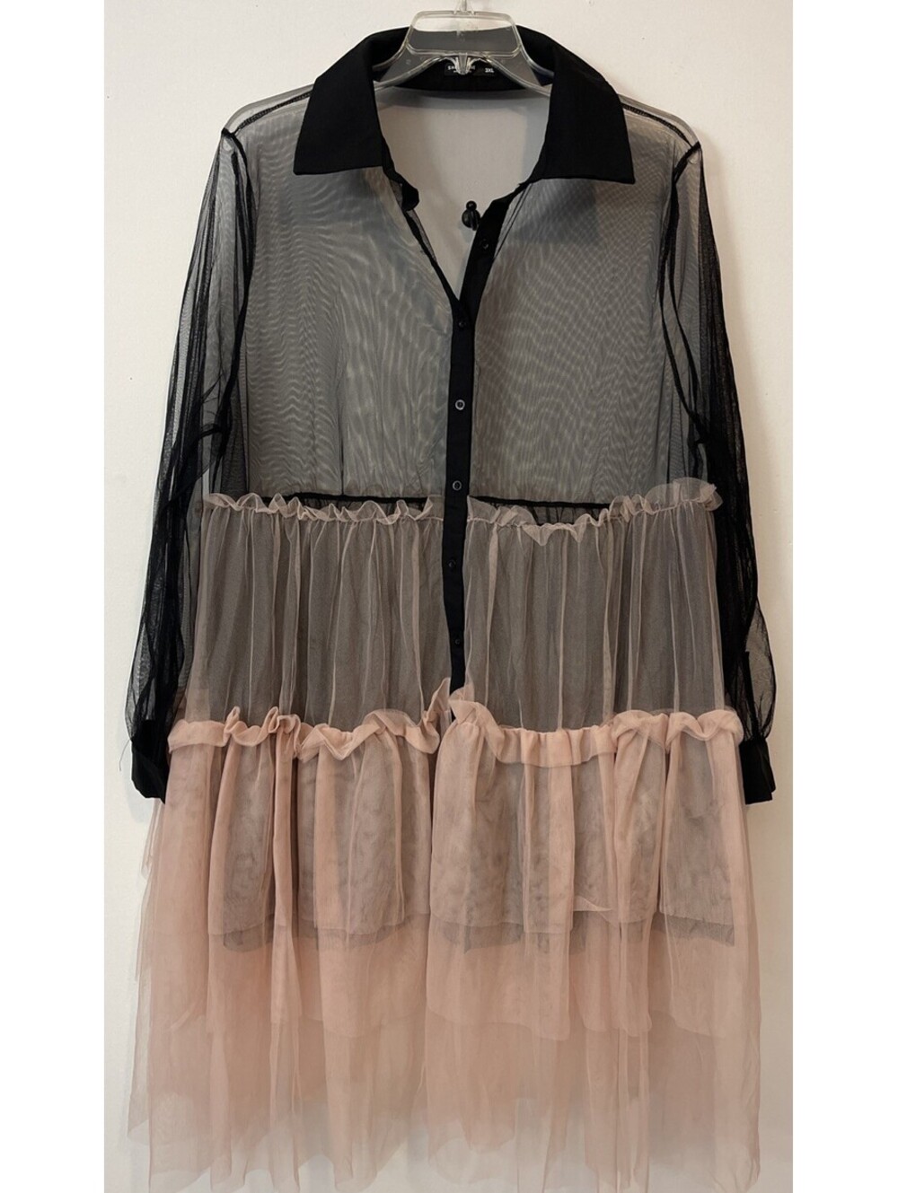 Shein Curve Womens 3xl Black & Pink Sheer Button-Down Collared Cover Dress M1461